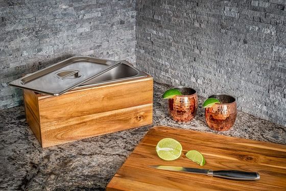 Acacia Holz Box Küche Kompostbehälter Rostfest Edelstahl Einfügen und Speicher Eimer