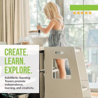 Benutzerdefiniertes Logo Akzeptabel Graues Kind Stehend Turm für Kinder im Montessori-Stil