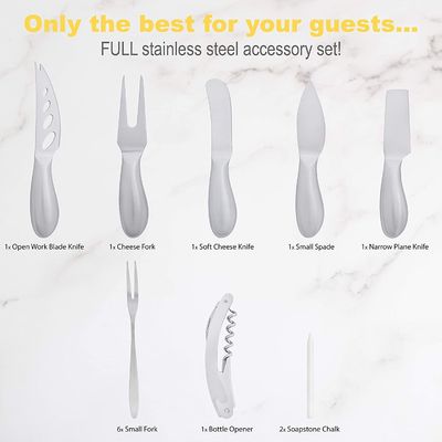 Siebdruck 19 Stück Acacia Holz Schiefer Käse Board und Messer Set für Fleisch Wein Käse