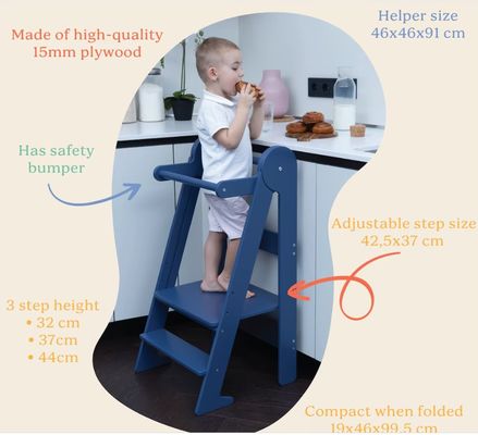 Drucken von verbrannten Küchenhocker für Kleinkinder mit 3 einstellbaren Höhenklappungen Ja