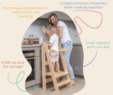 Drucken von verbrannten Küchenhocker für Kleinkinder mit 3 einstellbaren Höhenklappungen Ja