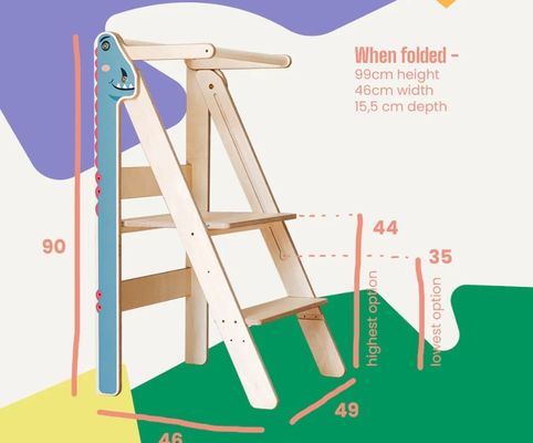 Klappbarer Stuhl für das Lernen von Schritten in Standardgröße oder nach Maß Montessori-Möbel Helfer Turm