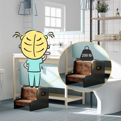 Individuelles Logo Rustikalbraun Zwei-Schritte-Kinderhocker mit Griff