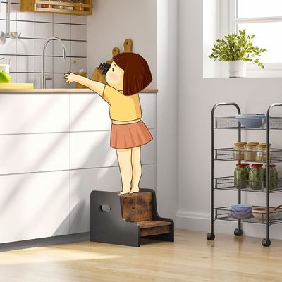 Individuelles Logo Rustikalbraun Zwei-Schritte-Kinderhocker mit Griff