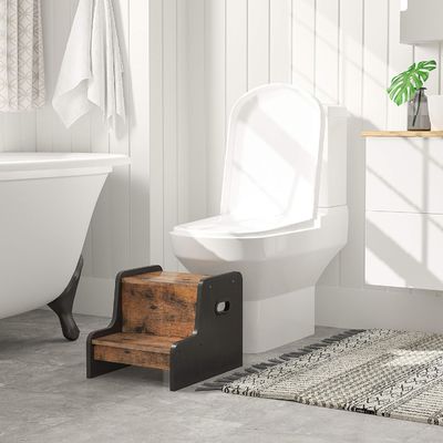 Individuelles Logo Rustikalbraun Zwei-Schritte-Kinderhocker mit Griff