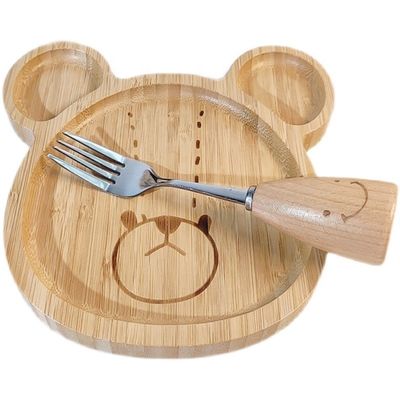 Einfacher Stil, benutzerdefiniertes Logo Bambus Babyplatten mit Gabel und Löffel