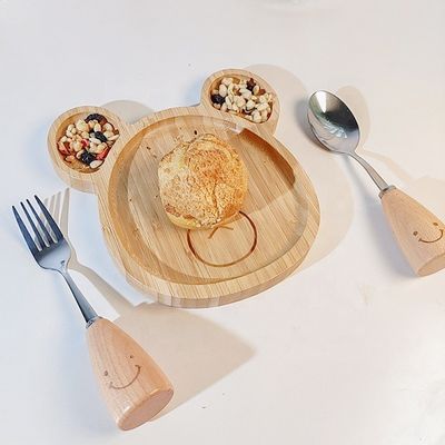 Einfacher Stil, benutzerdefiniertes Logo Bambus Babyplatten mit Gabel und Löffel