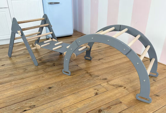 Montessori-Spiel-Turnhalle für Kinder Handgemachte Möbel aus Massivholz Spielzeug Bogenart Gitternetz Kletterrahmen Innenraum Kindermöbel