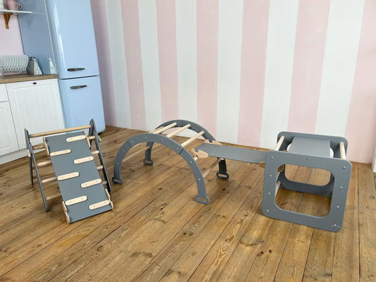 Montessori-Spiel-Turnhalle für Kinder Handgemachte Möbel aus Massivholz Spielzeug Bogenart Gitternetz Kletterrahmen Innenraum Kindermöbel