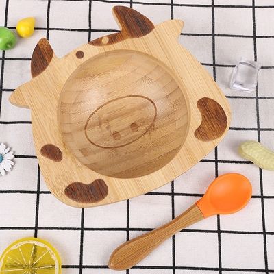 Bambus Baby Teller Dessert Teller Kinder Tischgeschirr Teller mit Cartoon Besteck Set