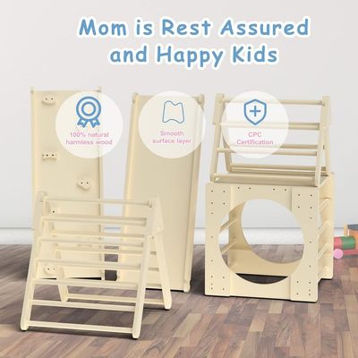 5 in 1 Dreieckskletter-Spielzeug Holz Kleinkind Klettergymnasium mit Rampe und Rutsche