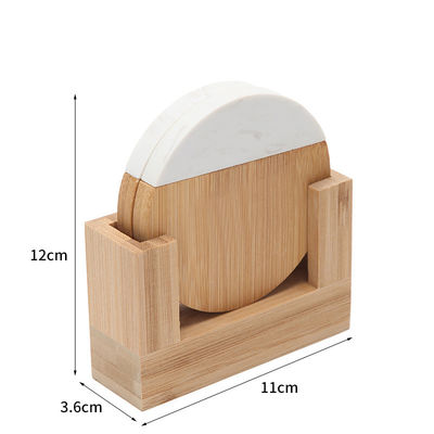 4 Zoll Acacia Hexagon geometrisch rundes Holz und Marmor Holz weißer Kork-Coasters Platten-Set