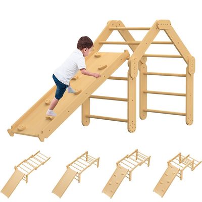 Kommerzielle 2 in 1 Dreieckskletter mit Rampen Holz Klappbares Montessori-Kletterspielzeug