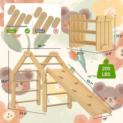 Kommerzielle 2 in 1 Dreieckskletter mit Rampen Holz Klappbares Montessori-Kletterspielzeug