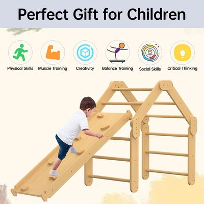 Kommerzielle 2 in 1 Dreieckskletter mit Rampen Holz Klappbares Montessori-Kletterspielzeug