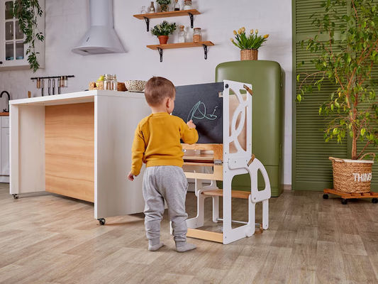 Holz Kinder Küche Schritt Hocker Wandelbar Kleinkind Turm Tisch 7 in 1 Rückenlehne und Rutsche