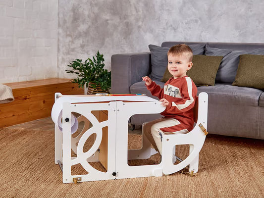Holz Kinder Küche Schritt Hocker Wandelbar Kleinkind Turm Tisch 7 in 1 Rückenlehne und Rutsche