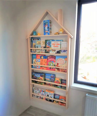 202406 Kinderbuchregal Holzwand Montessori Massivholz Kinderzimmer Wandregal