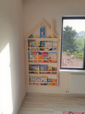 202406 Kinderbuchregal Holzwand Montessori Massivholz Kinderzimmer Wandregal