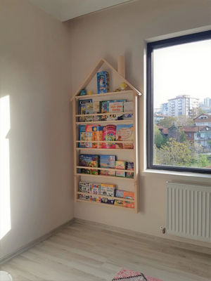 202406 Kinderbuchregal Holzwand Montessori Massivholz Kinderzimmer Wandregal
