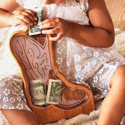 202407 Ostergeschenk Raketen-Münzenbank für Kinder Handgefertigt Holz Daisy-Blumenpflanze Piggy Bank