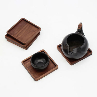 Kreatives Holz-Coaster Set Schwarze Walnuss Quadratische Massivholz Teetasse Matte