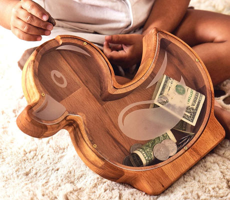Pinienholz Tier Piggy Bank für Kinder Holz einfache Farbe Drachenform Bank Geldkästen