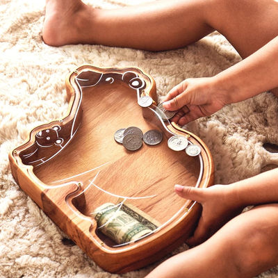 Pinienholz Tier Piggy Bank für Kinder Holz einfache Farbe Drachenform Bank Geldkästen