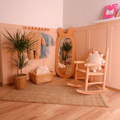 Rustikales Design Holzdekorationsspiegel für Kinder Montessori Wohnzimmer Kleidung