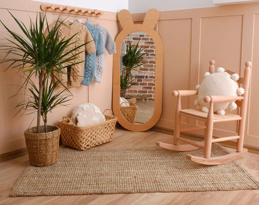 Rustikales Design Holzdekorationsspiegel für Kinder Montessori Wohnzimmer Kleidung