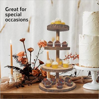 Nachhaltige 4 Stufen Holzturm für Hochzeitskuchen