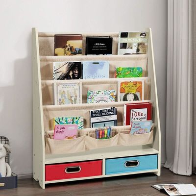 Wohnzimmermöbel Holz Bücherregal-Organisator mit 4 Schleifregalen und 2 ausziehbaren Spielzeuglagerkästen