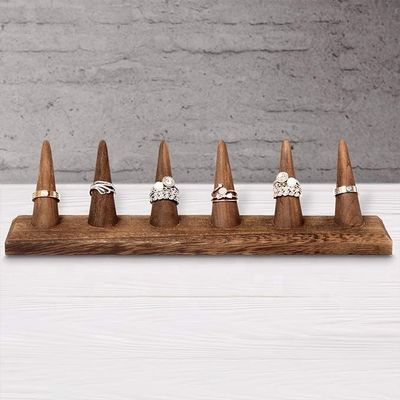 Doppelstufiger Holzschmuck Finger Ring Display Stand Organisator mit Logo Design