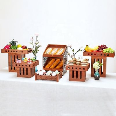 Sapele Holzbuffet Catering Lebensmittel Brot Display Rack Holzkake Dessert Sushi Display Stand