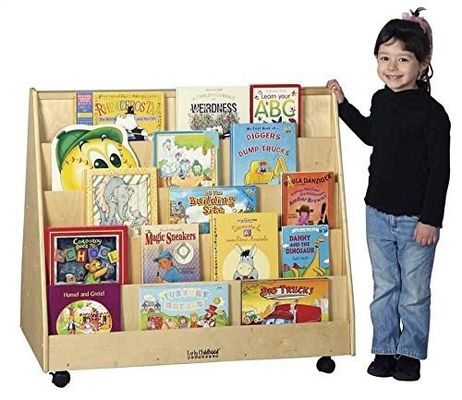 Klassenzimmer Bücherregal Kinderspeicher mit Fleckenfarbe und doppelseitigem mobilen Buchdisplay