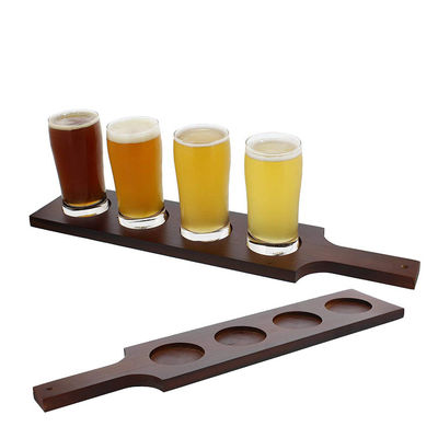 Holz Bier Verkostung Paddel mit Schuss Glashalter Tray FSC zertifiziert