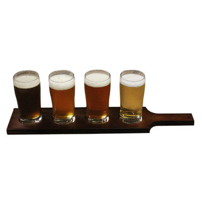 Holz Bier Verkostung Paddel mit Schuss Glashalter Tray FSC zertifiziert