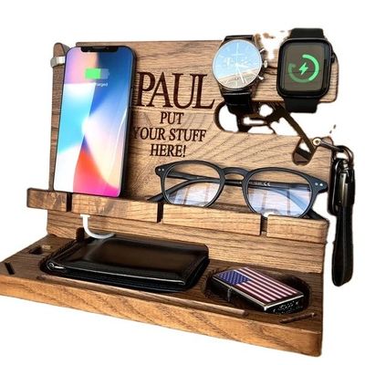 Seidenbildschirm-gedruckte Holz-Docking-Station für Männer Telefon-Brieftasche und Schlüssel Idealer Organisator