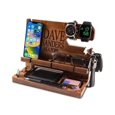 Seidenbildschirm-gedruckte Holz-Docking-Station für Männer Telefon-Brieftasche und Schlüssel Idealer Organisator