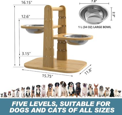 Pet Food Bowl Stand Bambus Erhöhtes Fütterstand für einstellbare Höhe KEIN LCD-Display