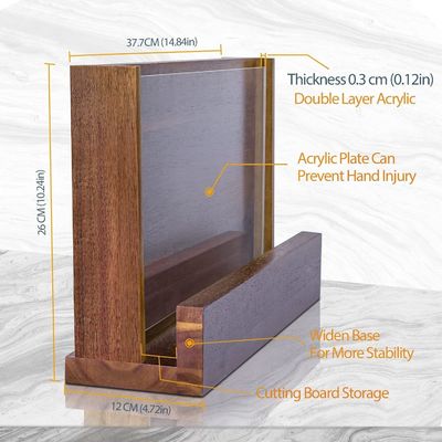 Doppelseitiges magnetisches Holzmesserregal mit Acrylschutzschild und individuellem Logo