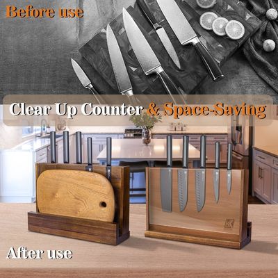 Doppelseitiges magnetisches Holzmesserregal mit Acrylschutzschild und individuellem Logo