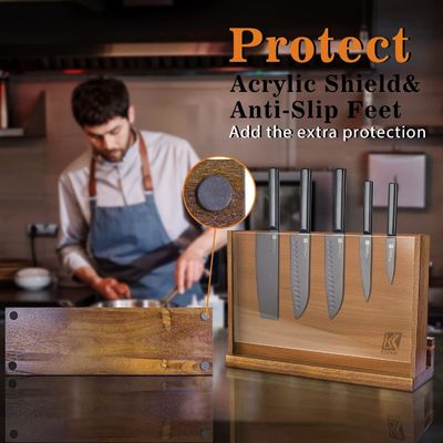 Doppelseitiges magnetisches Holzmesserregal mit Acrylschutzschild und individuellem Logo