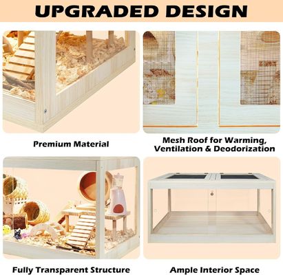 Holz Hamsterkäfig mit offenbarem Dach und Acrylblechen