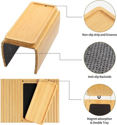 Stockt Bambus-Sofa Arm Tray Tisch Große Couch Taschenhalter Tray für Telefon Tassen Fernbedienung