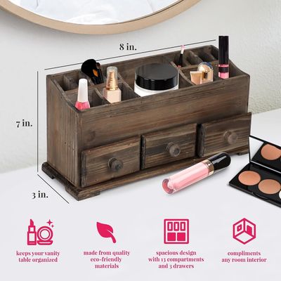 Personalisierte Logo Rustika Vanity Organisator für Kosmetik Make-up und Badezimmerzubehör