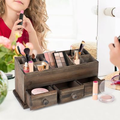 Personalisierte Logo Rustika Vanity Organisator für Kosmetik Make-up und Badezimmerzubehör