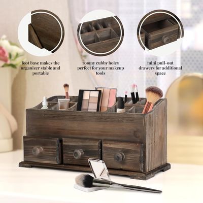 Personalisierte Logo Rustika Vanity Organisator für Kosmetik Make-up und Badezimmerzubehör