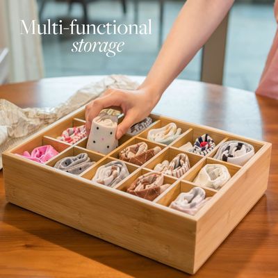 15 Abteilung Bambus-Speicher-Organisator für Gürtel Krawatten-BH Unterhosen Socken Schmuck