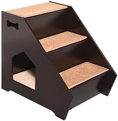 Holztreppe mit 3 rutschfreien Stufen und eingebautem Haus perfekt für Hunde Katzen Kurze Haustiere